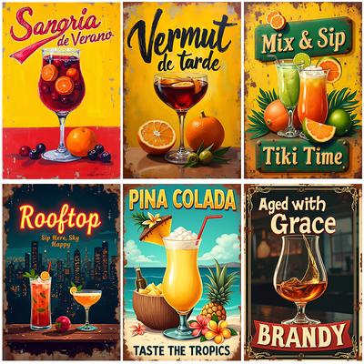 Fruit Juice Tin Sign Tiki Cocktails Coffee Whisky Tinplate Poster Classic Wall Plaque Signs Cafe Bar Billboard Art Decor Plates
