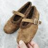Mao Mao shoes women's soft sheepskin fur integrated Mary Jane suede one-word buckle with flat bottom retro velvet warm shoes