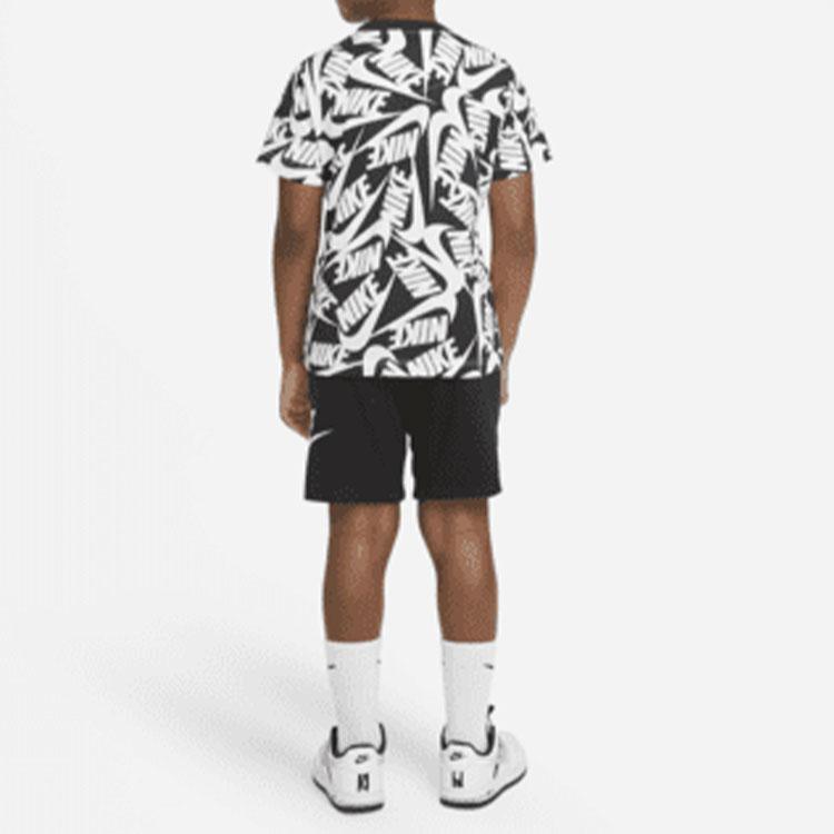 Nike Zestaw T-shirt z krótkim rękawem i spodenki z nadrukiem logo na całej powierzchni Sportswear Okrągły dekolt Zestawy dla dzieci Czarny DM3773-010