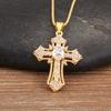 Nidin New Fashion Double Layer Jesus Cross Pendant Necklace 6 Colors For Women Men Shine Zircon Chain Link Jewelry Accessories