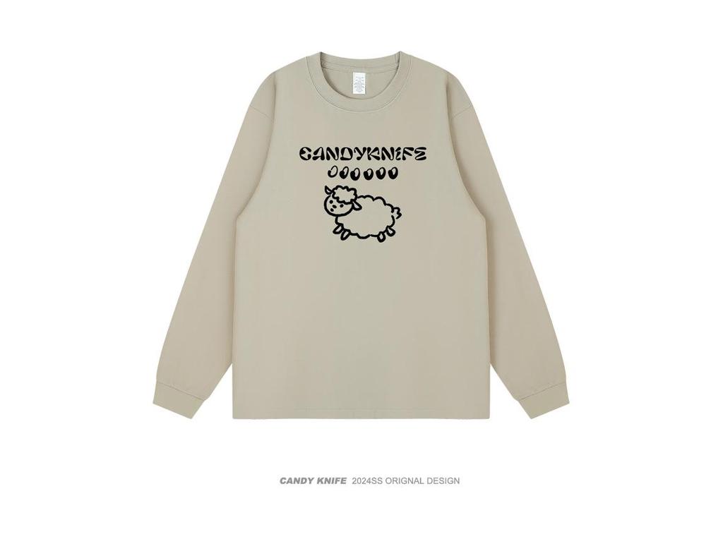 Adorable Japanese Cartoon Lamb Print Versatile Long-Sleeve Top for Autumn/Winter