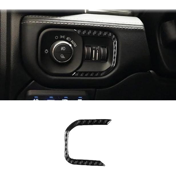 4pcs Carbon Fiber Car Window Lift Switch Cover Stickers Compatible with Dodge RAM 1500/2500/3500 2019-2023 Crew Cab, Door Glass Control Panel Trim