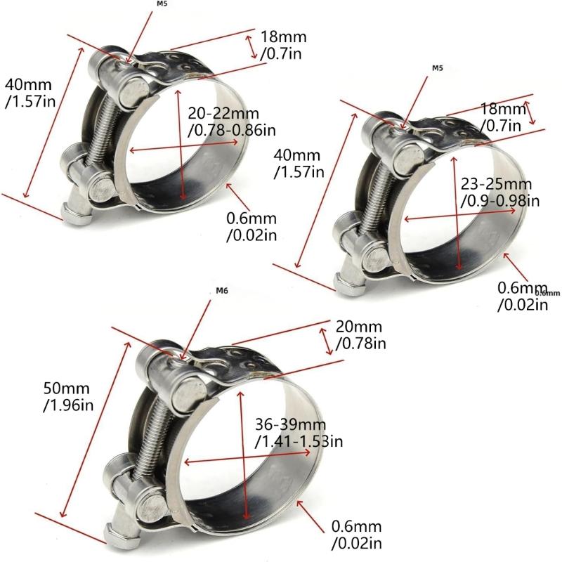 6Pcs Hose Clamp Metal Fastener Repair Clamps Tools Hardware Metal Steel T Bolt Exhaust Pipe Clips Easy to Install