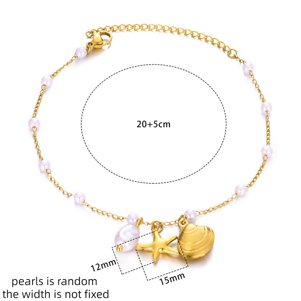 20+5cm Anklets for Women Stainless Steel Shell Starfish Imitation Pearl Leg Bracelets Gold Color Beach Summer Bodychain Jewelry