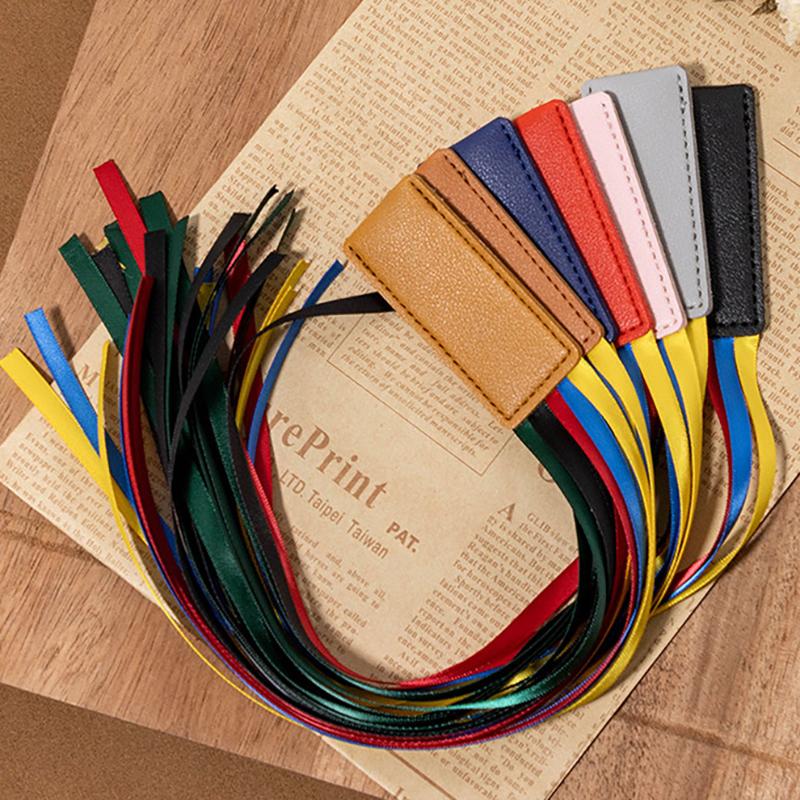 Colorful Ribbon Pu Leather Bookmark Reusable Delicate Ribbon Bookmarks Multi-Purpose Long Tassel Bookmark Student Stationery