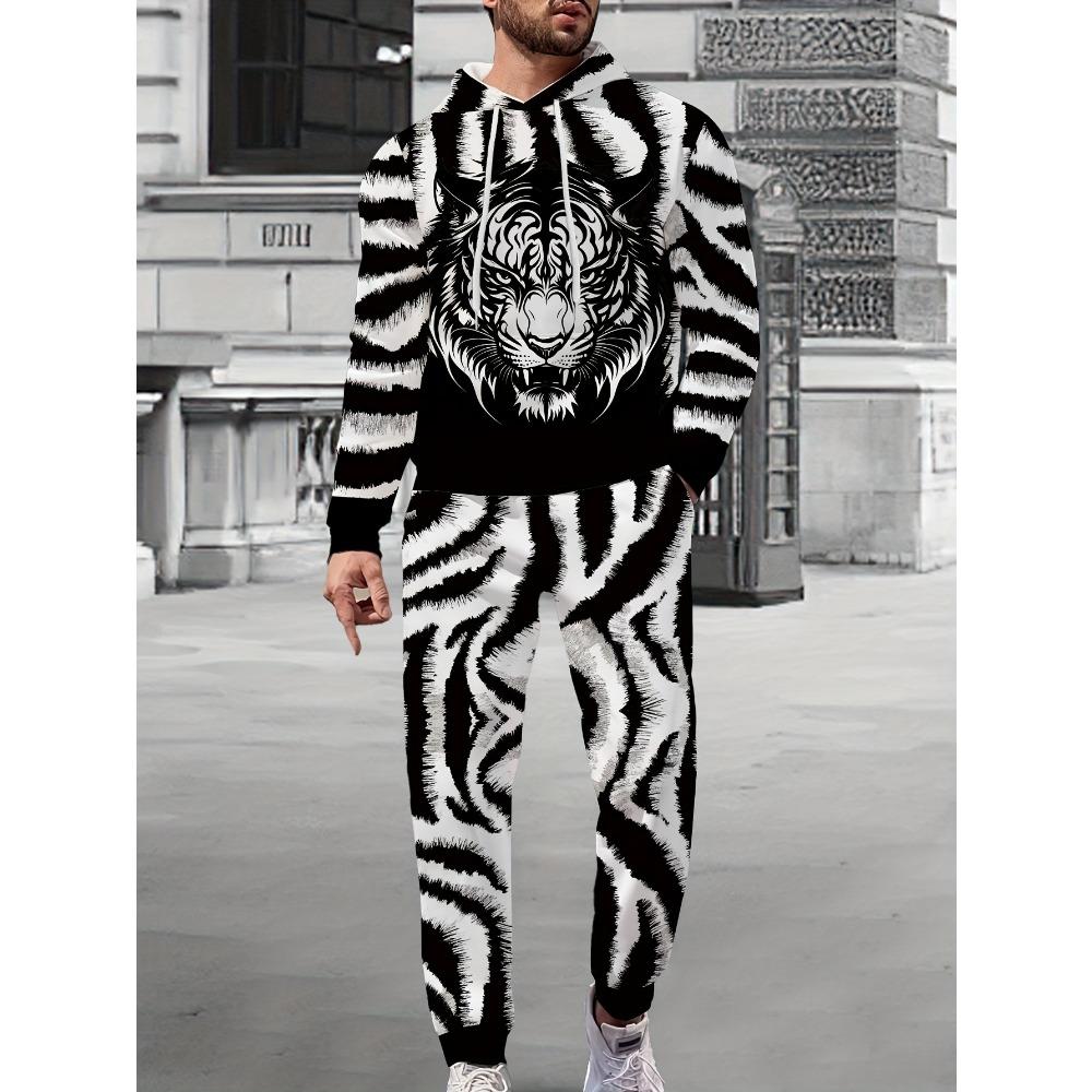 Spring  Autumn Flame Skull 3D Printed Hoodie Suit Men Sweatshirts Sweatpants Casual Fashion Two Piece Tracksuit Set Men's Clothing