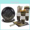 Stylish Black Gold Stamping Disposable Tableware Supply Enhancing Celebratory Atmosphere For Parties