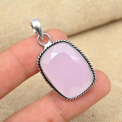 Rosa Chalcedon Edelstein 925 Sterling Silber handgefertigter einzigartiger Anhängerschmuck
