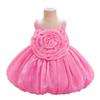Toddler Princess Dress with 3D Rose Flowers and Shiny Satin Puff Sleeves