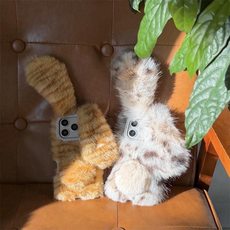 Leopard Print Plush Cat Ear Anti-Drop Phone Case for iPhone 14/13/12/11 PRO/MAX
