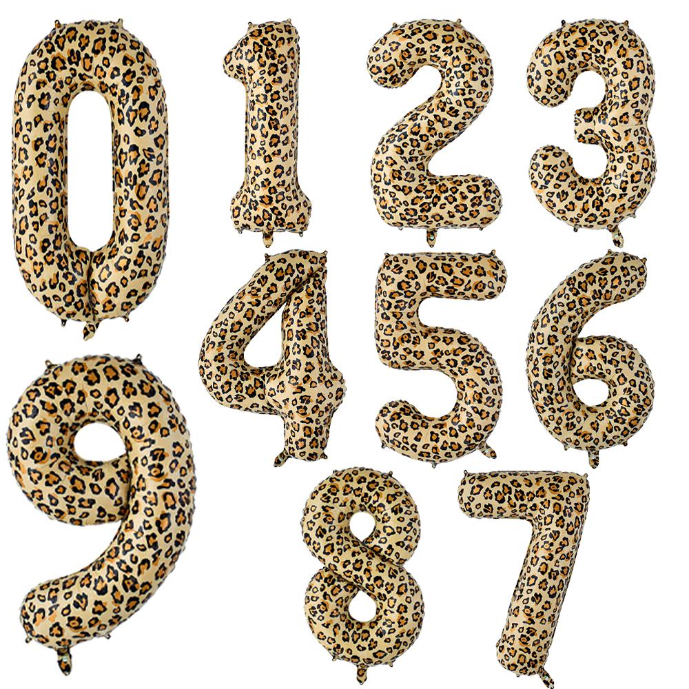 Leopard Print Number Foil Balloons 0-9 Jungle Safari Animal Theme Kids Birthday Party Decorations Baby Shower Helium Toys Globos
