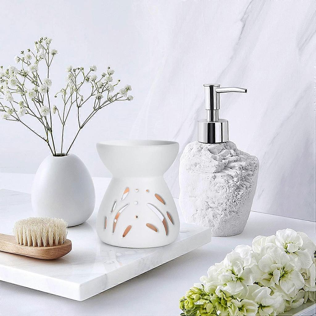 Essential Oil Burner Ceramic White, Scented Wax Melt Heater With Tea Candle Holder Decorative Aroma