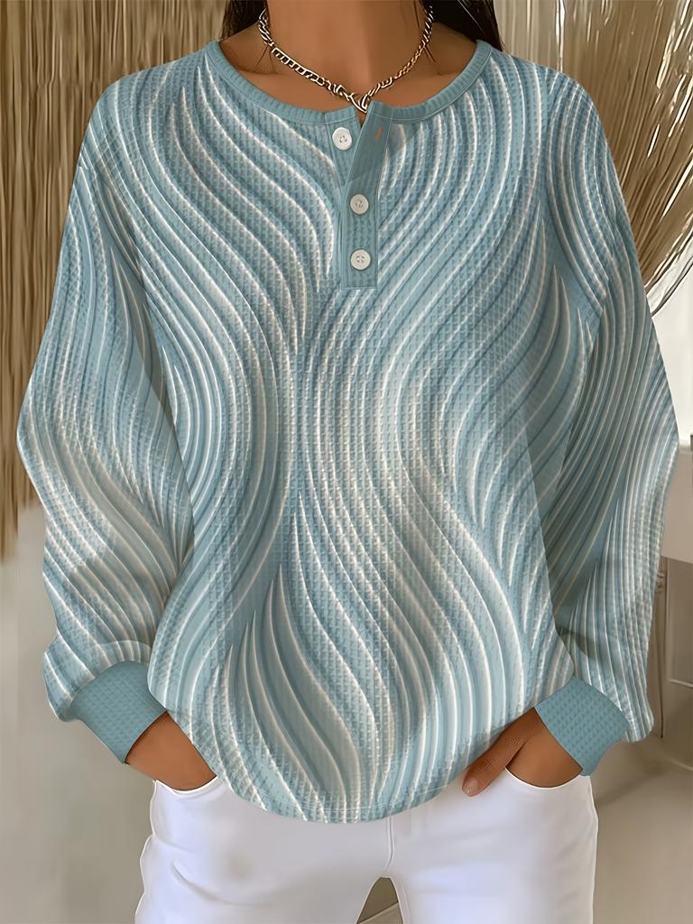 Women's waffle long sleeved T-shirt, made of soft, skin friendly, breathable fabric, comfortable, casual, versatile and stylish