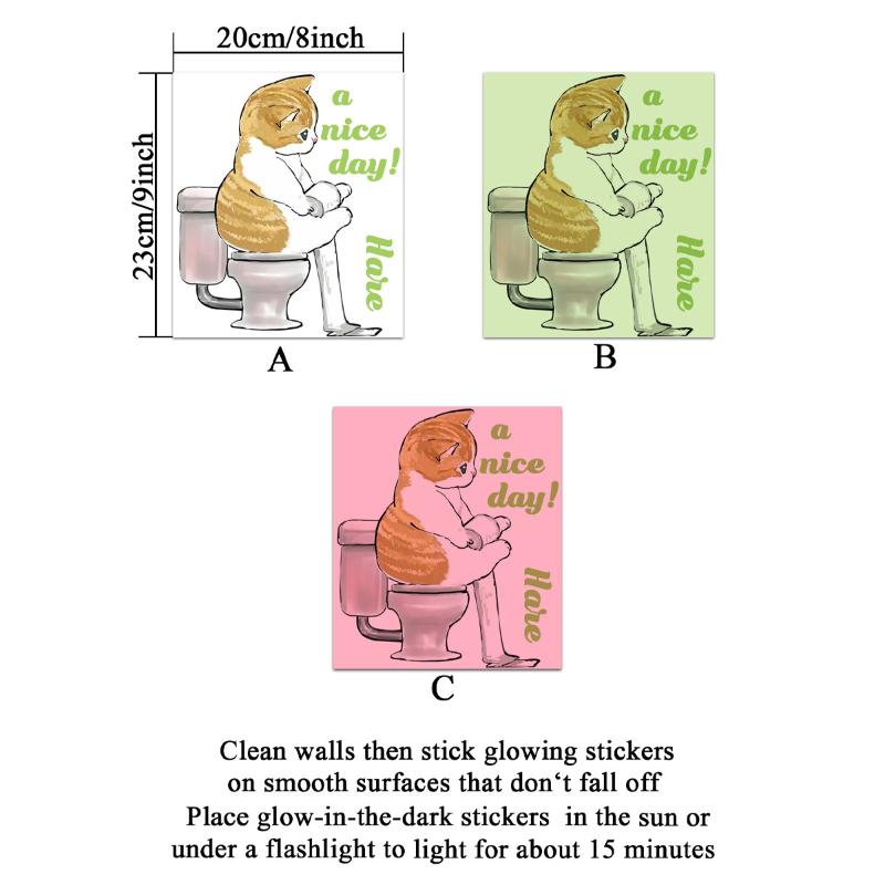Badezimmer Leuchtende Katze Hockende Toilette Englischer Slogan Toilettenaufkleber Selbstklebend Verschönern Heimdekoration