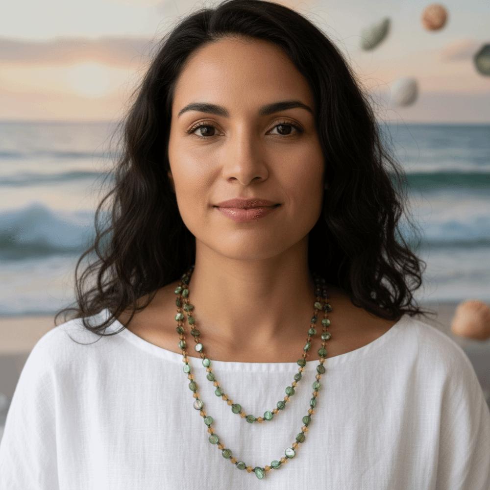 Double Layered Layered Stone Strand Irregular Geometric Boho Shell Beads Choker Summer Solstice