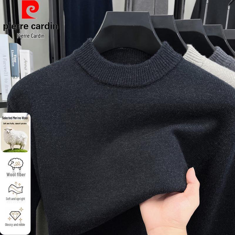 Pierre Cardin Men's Autumn/Winter Thickened Solid Color Wool-Blend Sweater