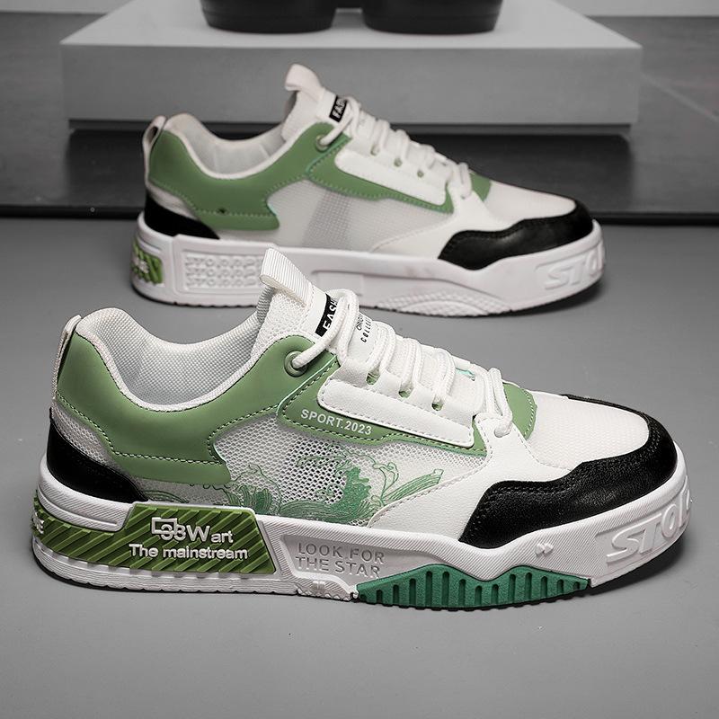 Mesh Breathable Thick Sole Heightening Color Matching Board Shoes College Style Low-Top Sports Shoes Trendy Men'S Shoes