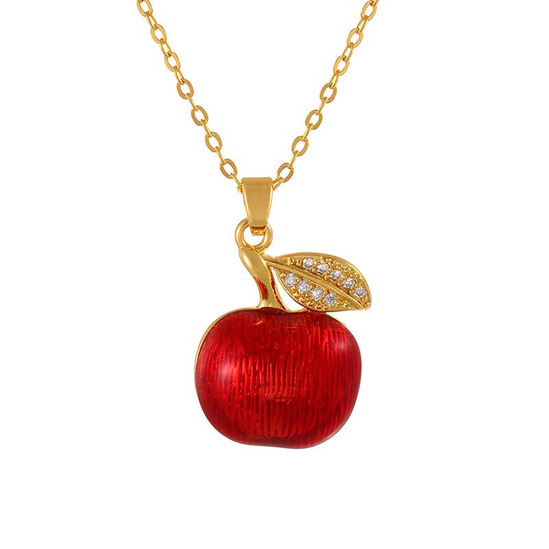 European & American Copper Zircon Apple Necklace - Retro Windproof Christmas Style