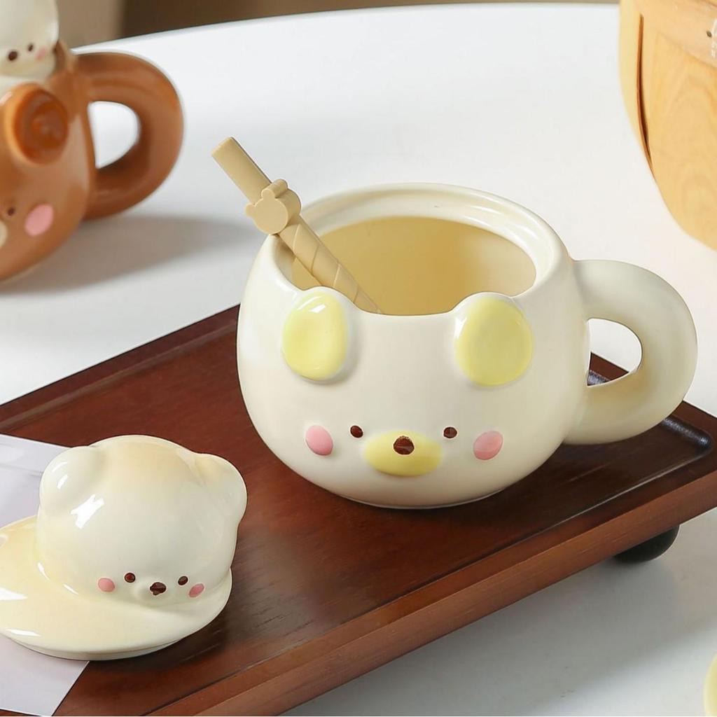 Adorable Little Bear Ceramic Mug with Lid and Straw - Perfect for Home, Milk, Breakfast, and Gifts