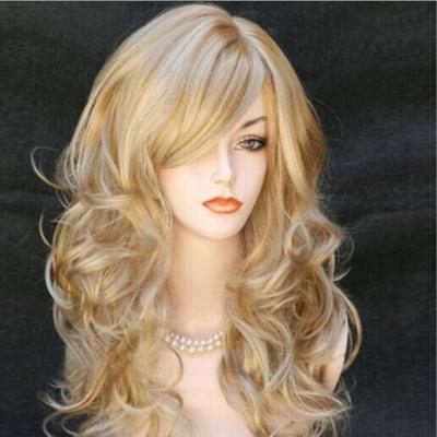 Blond syntetické paruky pro ženy Měkká dlouhá vlnitá syntetická paruka Zlatá blond Vysokoteplotní vlákno Cosplay Drag Queen Paruky