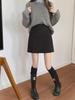 2023 New Korean Style High-Waist Black Woolen A-Line Skirt for Petite Women