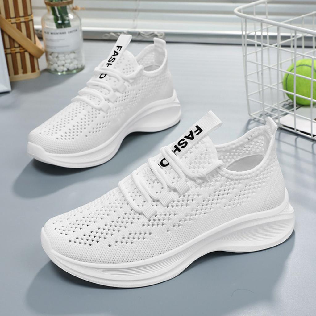 Women's Casual Lace-Up Round Toe Lightweight Breathable Knit Sneakers Slip-On Athletic Shoes for Everyday Wear
