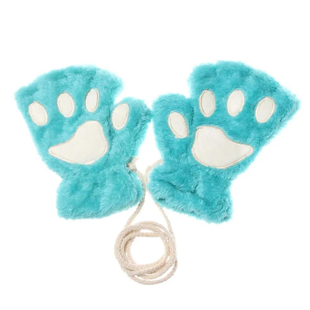 Lovely Fluffy Winter Warm Children Gloves Mittens Cat Paw Fingerless
