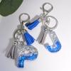 Creative 26 Letter Resin Keychains With Tassel Fashion Bule Sliver Color Sequin Filled Initials Keyrings Bag Pendant Accessories