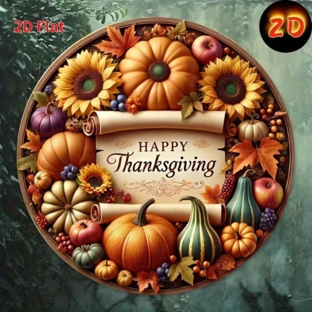 Vintage Sunflower Thanksgiving Metal Wall Art Round Iron Sign Fall Floral Decor