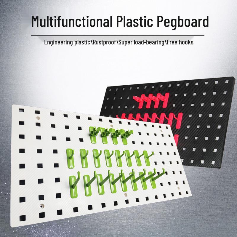 Pegboard Plastic Tool Organizer: Hanging Board for Car Wash, Hardware, Power Tools, and Storage Display.