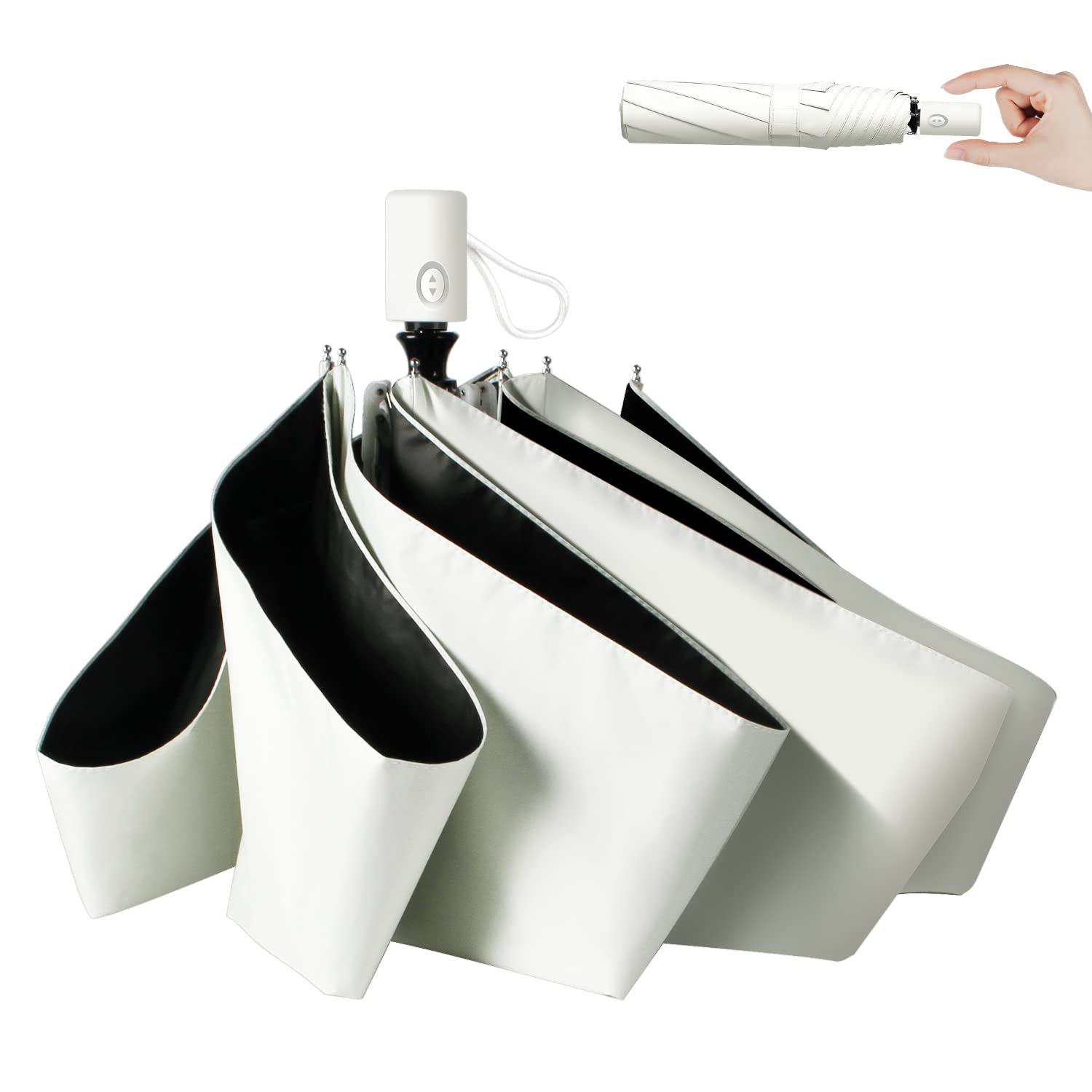 

Сертифицированный JIS Зонт складной с защитой от УФ-лучей и блокировкой света, автоматический, от жары и солнца, ветроустойчивый и портативный, для всех, подарок от теплового удара для мужчин белый