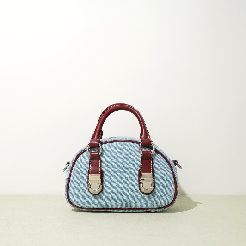 High-end Cowhide with Denim Small Bag for Women Classic Zipper Design Shoulder Crossbody Bag Lady Mini Handbags