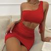 Sexy, modisches, ausgehöhltes, plissiertes Wickelkleid für Damen