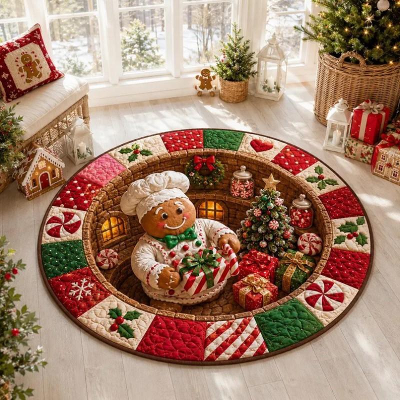 2026 Christmas Area Rug Round Floor Mat Living Room Anti-dirty Wear-resistant