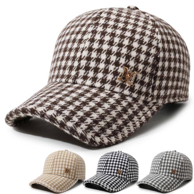 Unisex Plaid Wool Blend Baseball Cap Winter Warm Outdoor Sun Shade Hat