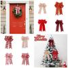 Christmas Tree Accessories Red Velvet Striped Bow Festive Decoration