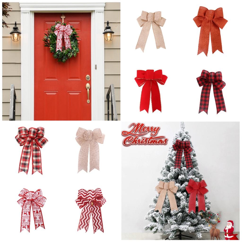 Christmas Tree Accessories Red Velvet Striped Bow Festive Decoration