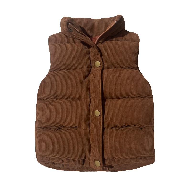 2023 Autumn Corduroy Standing Collar Vest Children Warm Thicken Vest Baby Cotton Waistcoat Kids Outerwear Coat Boys Girls Jackets Vest
