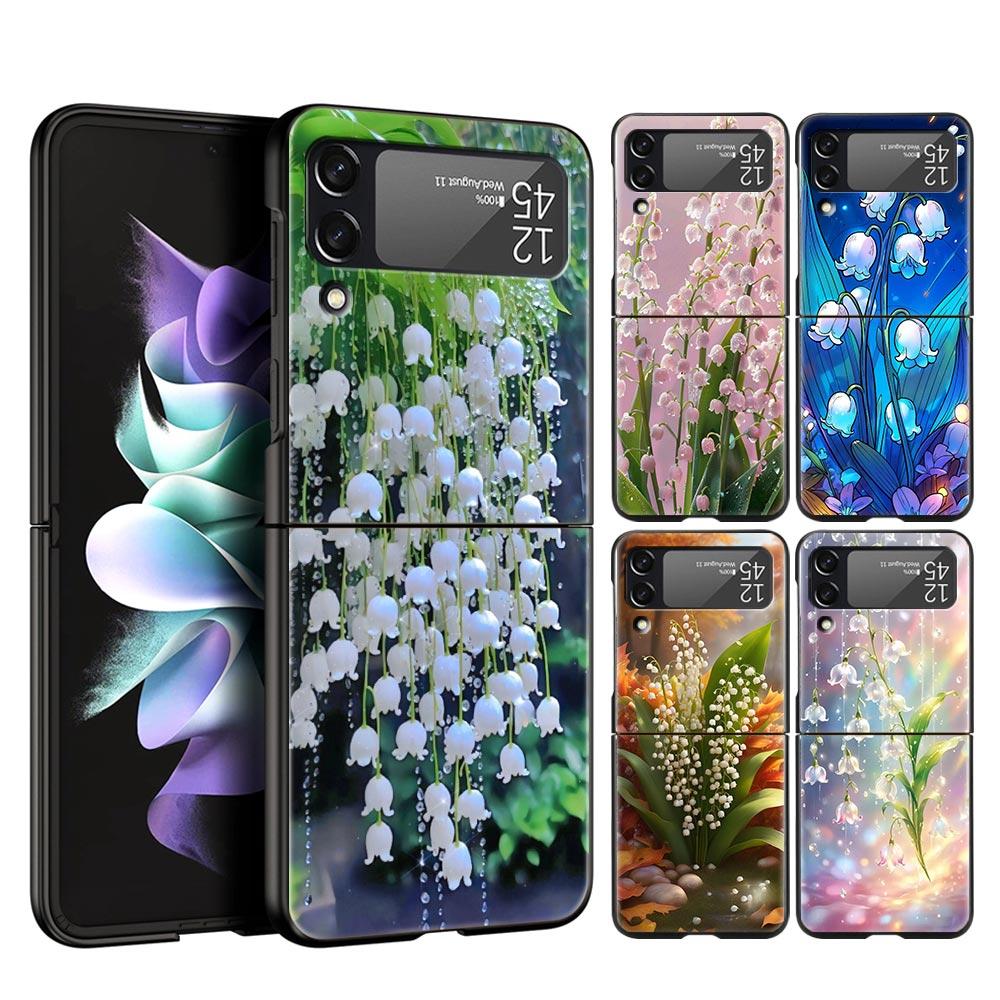 Lily Of The Valley Clear Floral Hard PC Phone Case For Samsung Galaxy Z Flip 7 6 5 4 Black Cover For Galaxy Z Flip 3 Foldable