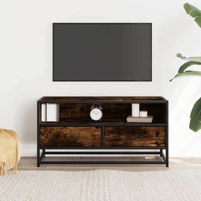 VidaXL Meuble TV chêne fumé 80x34,5x40 cm bois d'ingénierie et métal, banc TV, meuble hifi, centre de divertissement, buffet 848811