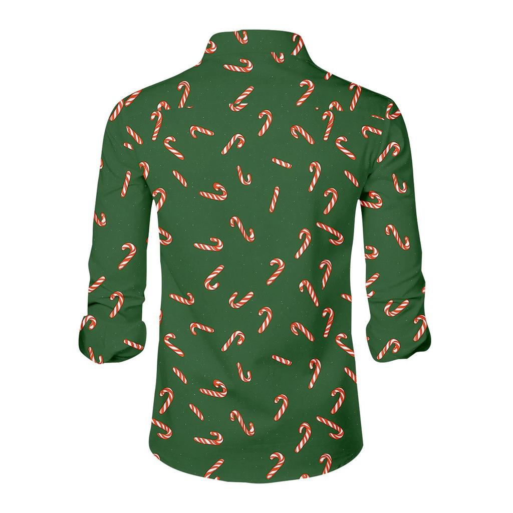 Men's Christmas Shirt Christmas Print Long Sleeve Button Shirt