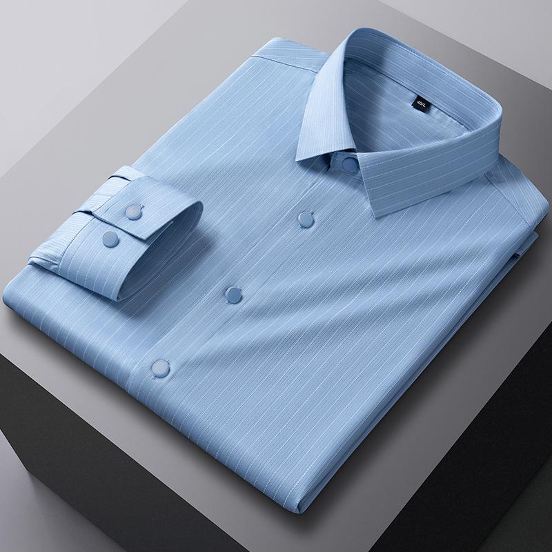 New In Shirt Elastic Plaid Casual Long Sleeve Shirts for Men Slim Fit Formal Shirt Fashion Easy-care Elegants Business Clothes