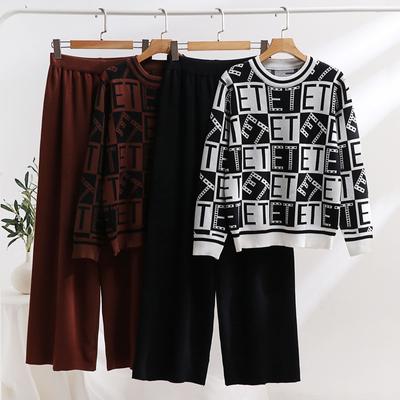 Women's Sweater Set 2 Piece Outfits Knitted Pullover Jumper Tops Wide Leg Pants Tracksuit Lounge Matching Sets Fall Winter Outfits Sweatsuit for Women