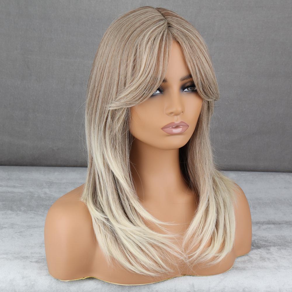 LISI HAIR Long Golden Synthetic Heat Resistant Fiber Wig with Bangs Straight Hair Wigs for Women Cosplay Daily Wear