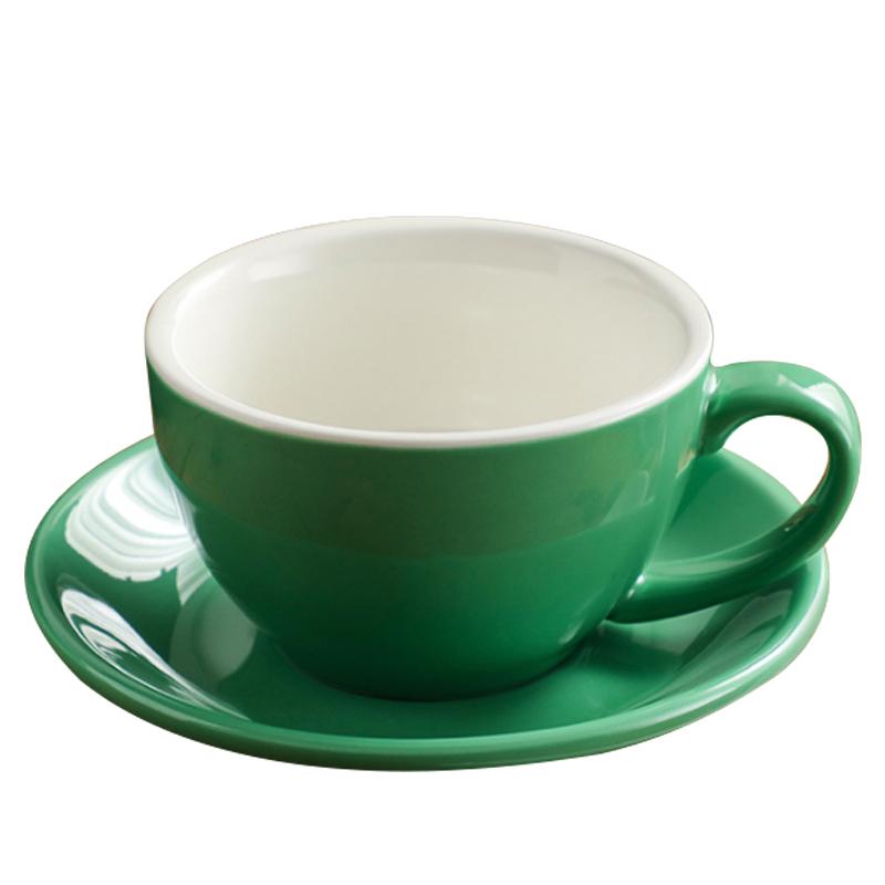 European Style 300ML Solid Color Coffee Cup and Saucer Gift Ceramic Cappuccino Latte Cup Cup and Saucer Set Multi-color Optional