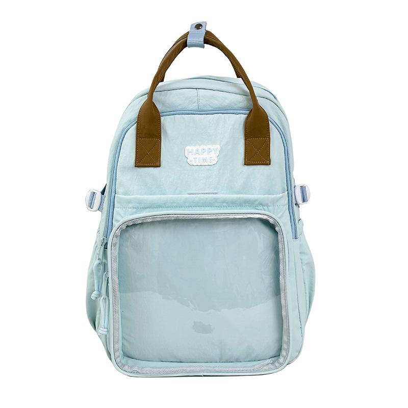 

New schoolbag junior high school girls high value college style niche high school students backpack large capacity transparent pain bag синий