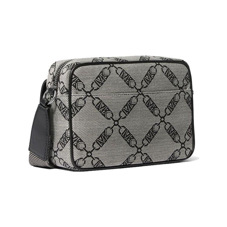 Michael Kors MK Parker Diamond Pattern Fabric Medium Shoulder Crossbody Bag Women Bags Beige Black 32S3S7PC8J-006
