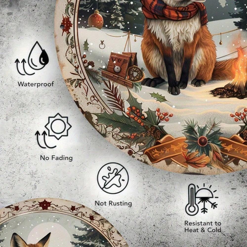 Vintage Campfire Fox Metal Sign 8x8 Inch Round Retro Aluminum Plaque Wall Art Home Kitchen Decor 2D Printed Rustic