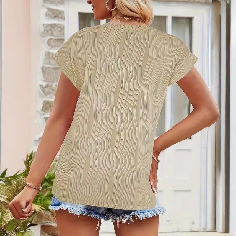 Top Casual de Vară pentru Femei, Mânecă Foarte Scurtă, Culoare Solidă, Textură, Pulover, Tricou