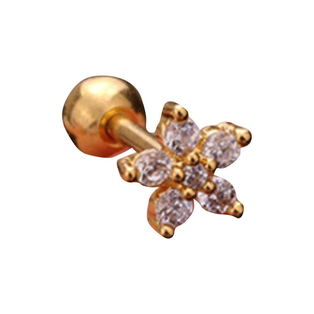 Titanium Steel & Stainless Steel Post Crown Ear Studs With Micro-Pavé Zircon - Screw-Back Ball Fashion Earrings For Western Piercing Jewelry